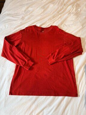 UNIQLO Mens Soft Brushed Crew Neck Long Sleeve T-Shirt Size XL Red